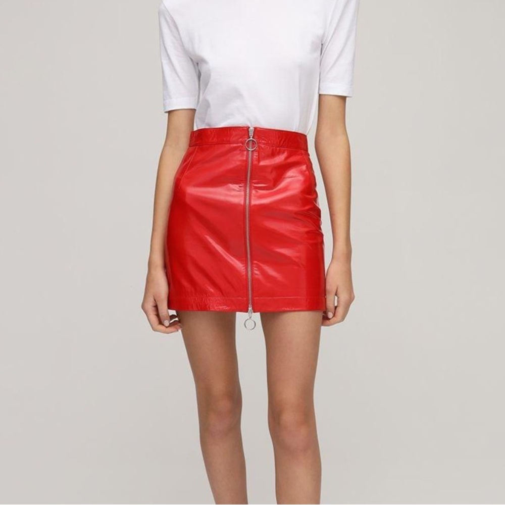 NWOT REMAIN Red Leather Mini Skirt